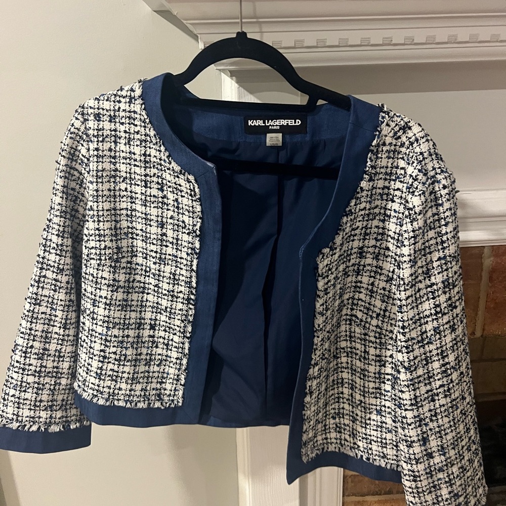 Karl Lagerfeld Women's Black and White Tweed Blazer